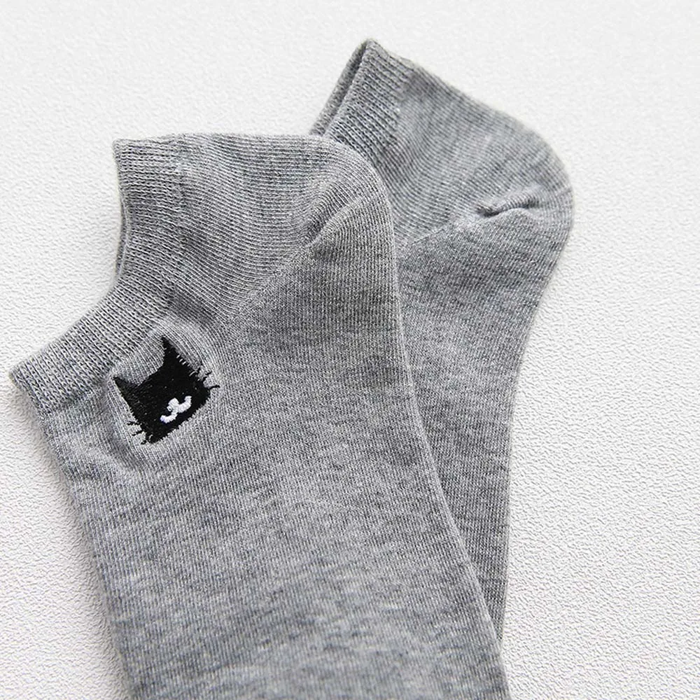 

2020 Women Cotton Socks Creative Funny Socks Embroidery Cat Socks Dropship Ankle Girls Cotton Color Novelty Socks