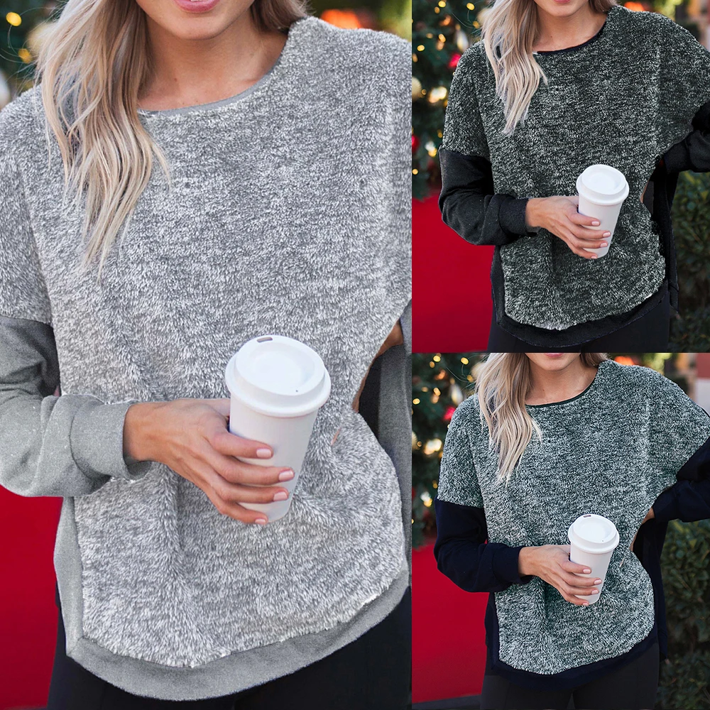 Женский сшитый свитер с разрезом Повседневная рубашка длинным рукавом