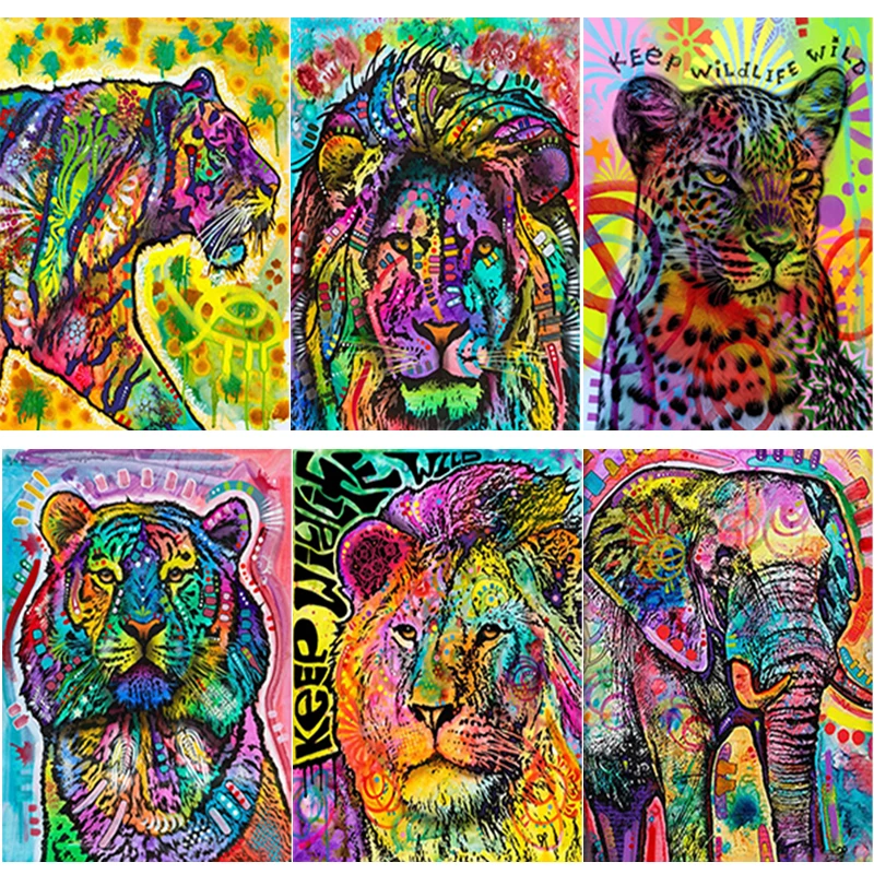 

New 5D DIY Animal Diamond Painting Lion Tiger Diamond Embroidery Cross Stitch Full Square Round Drill Manual Art Gift Home Decor