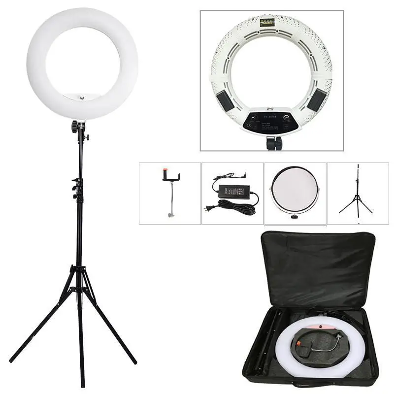 

Yidoblo white FS-480II 5500K Dimmable Camera Pro 2 color adjustable 18\"48W 480 LED Ring Light LED Lamp+ 200cm tripod +Bag Kit