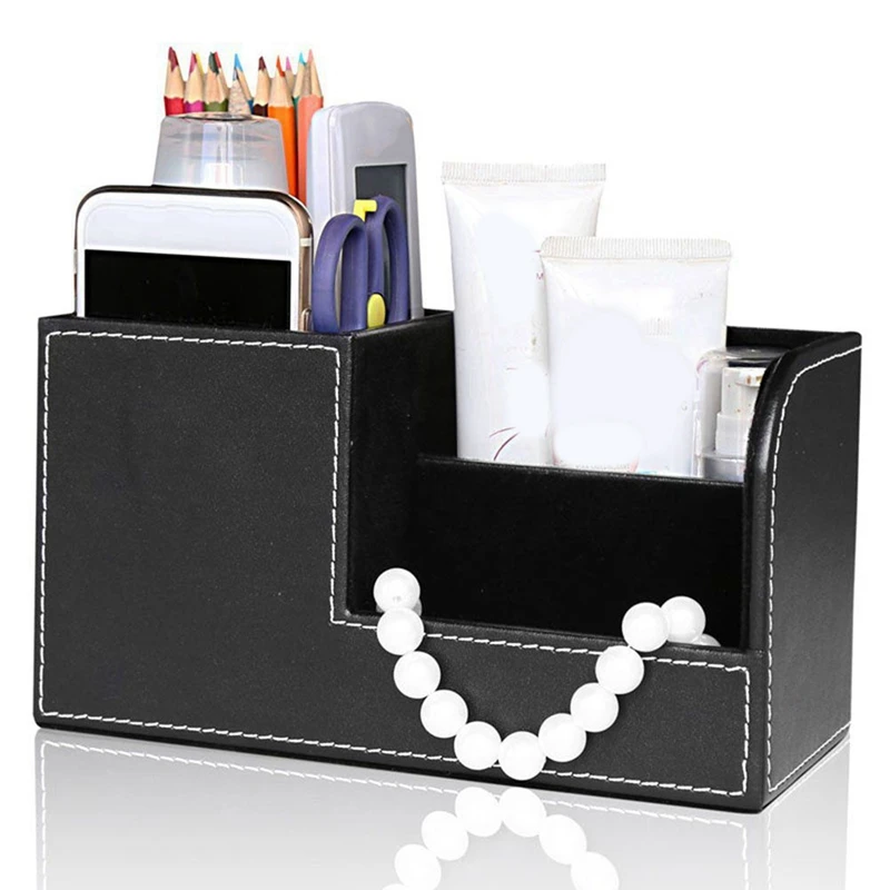 

1x PU Leather Desk Stationery Box Organizer(Black) & 500PCS Black Office Stationery Set Drawing Pins Paper Clips