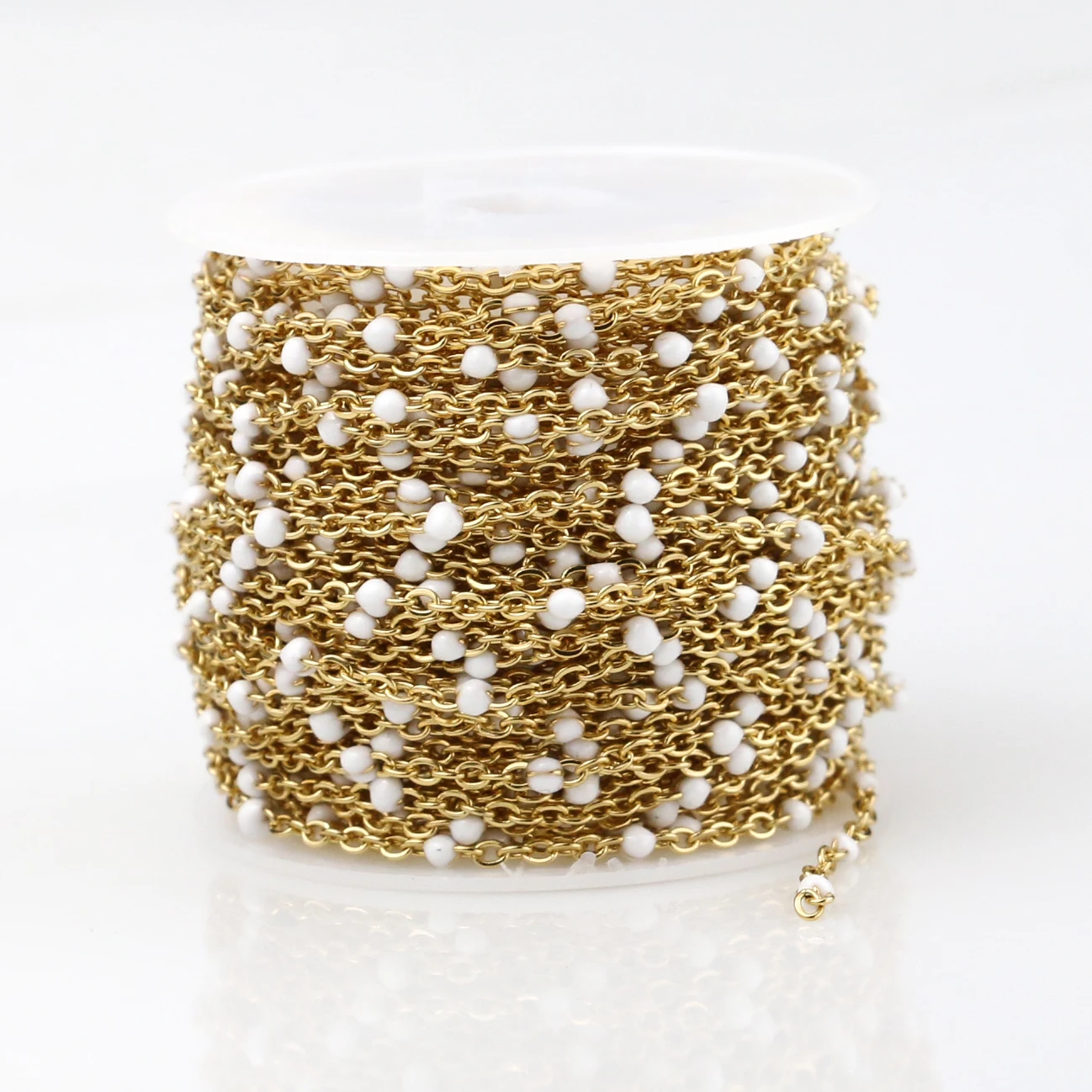 Gold white Width2mm Нержавеющая сталь кабель цепочка с эмалевой подвеской оптом синий/черный/белый/красный/фиолетовый звено цепи Цепочки и ожерелья материалы для самостоятельного изготовления украшений оптом - Цвет: Gold white