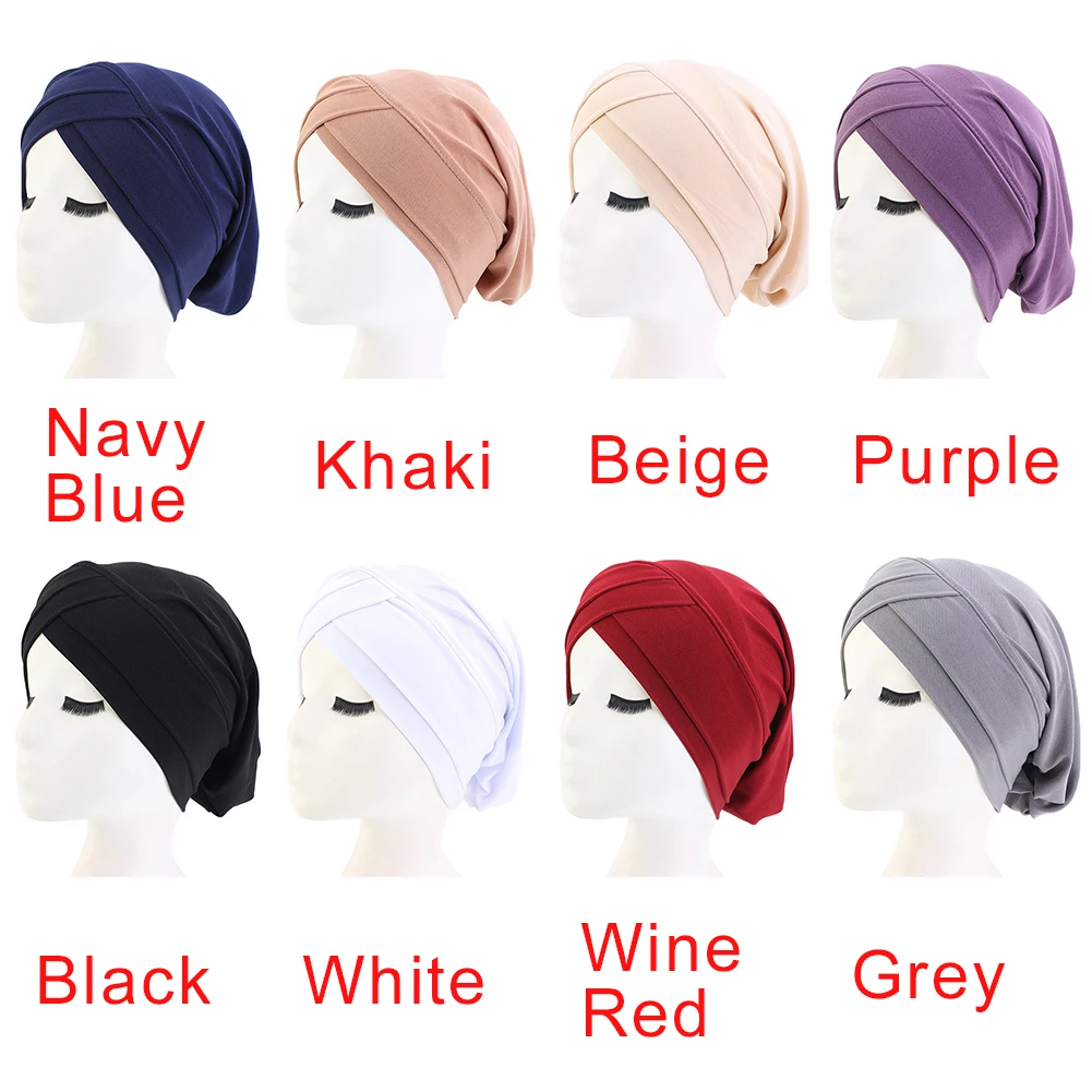 

Trave Full Cover Hair Loss Night Sleeping W Front Home Solid Color For Chemotherapy Inner Cap Elastic Women Turban Hat Wrap Head