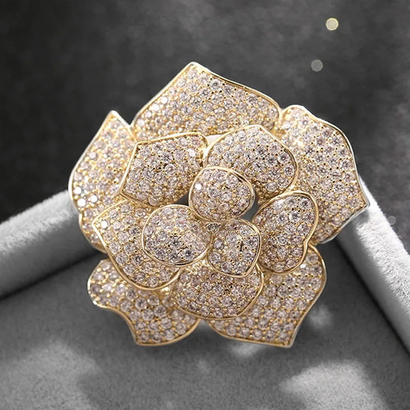 HZ075 gold Красивые цветы горный хрусталь брошь эмаль булавки Винтаж Хрустальный цветок броши для Женские аксессуары, бижутерия заколка на шарф значок - Окраска металла: HZ075 gold