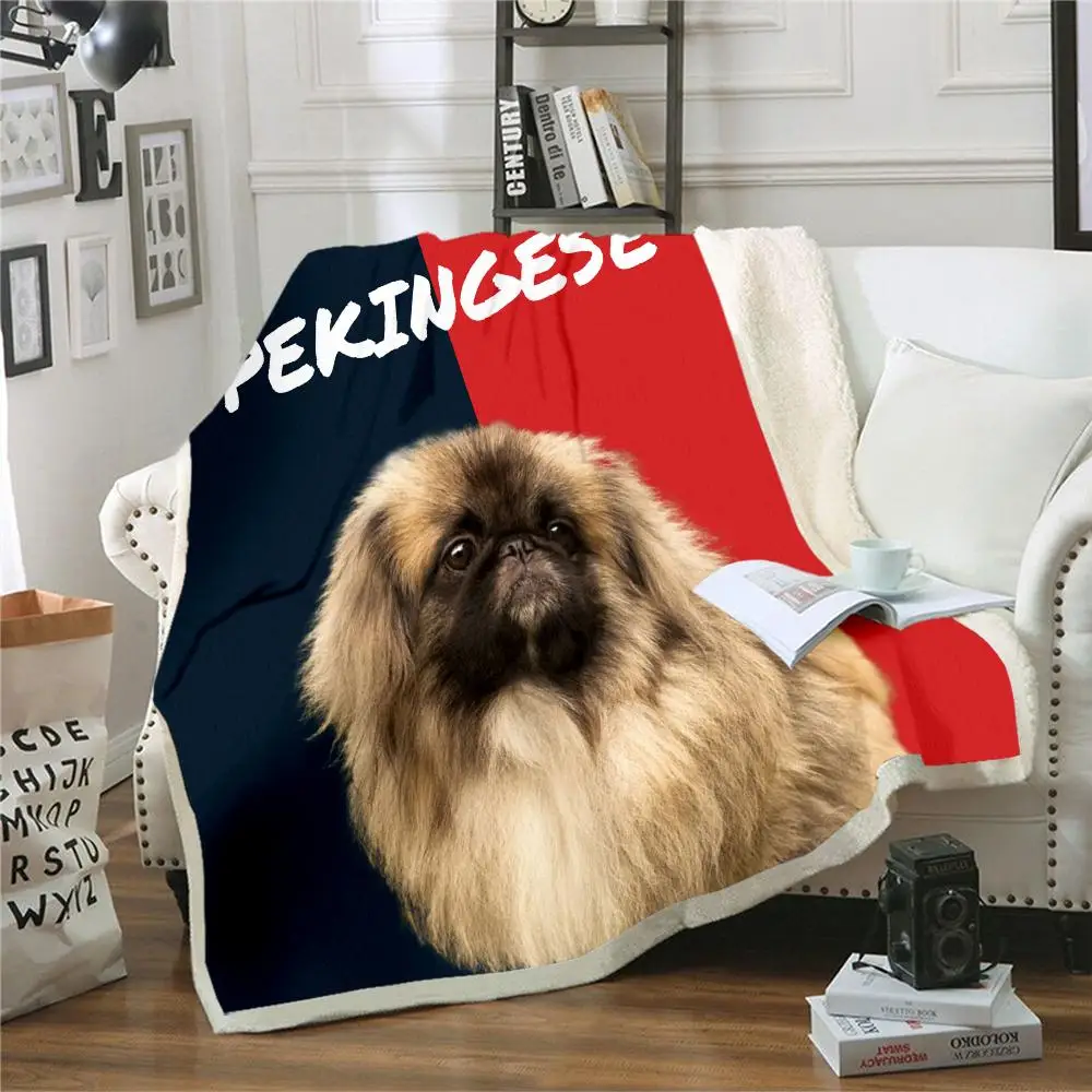 

CLOOCL Pekingese Blankets 3D Graphic Best Friend Animal Dogs Double Layer Blanket Pets Printed Keep Warm Plush Quilts