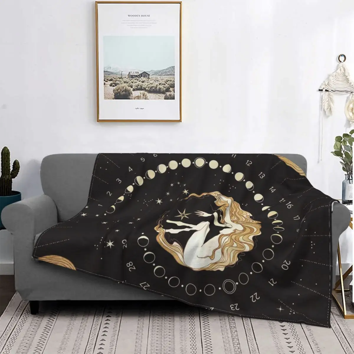 

Индийское одеяло с изображением Луны и мандалы для девушек, всесезонное мягкое дышащее Флисовое одеяло для шитья, для путешествий и общежит...