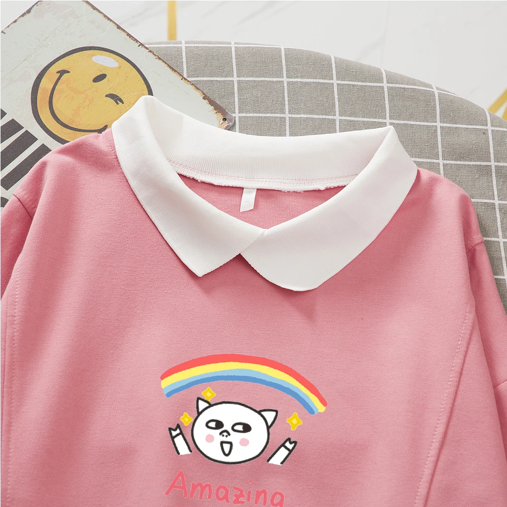 Turn-down Collar Sweetshirt Korean Loose Sweatshirt for Women Oversize Oversized Sweatshirt with Collar Cotton Loose Fit Hoodies