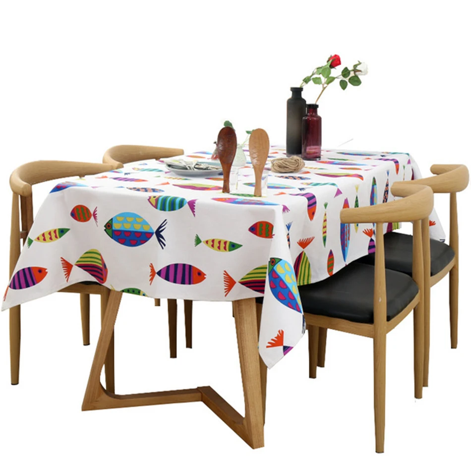 

Cute Animals Fish Simple Modern Tablecloth, Cotton Linen Fabric Dust-Proof Table Cover,for Kitchen Dinning Tabletop Decoration