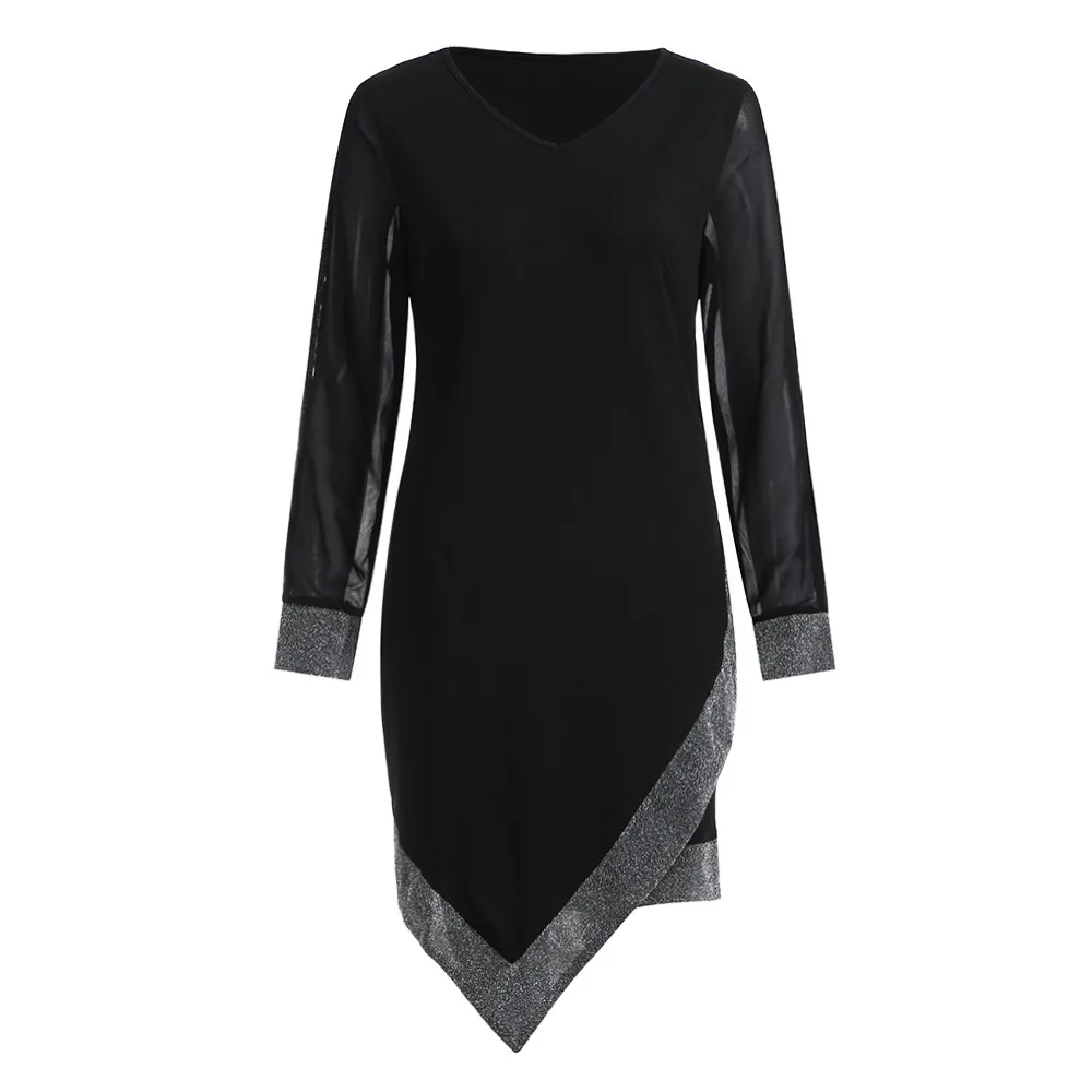 Модные женские облегающие Мини платья элегантные сетчатые с длинным рукавом