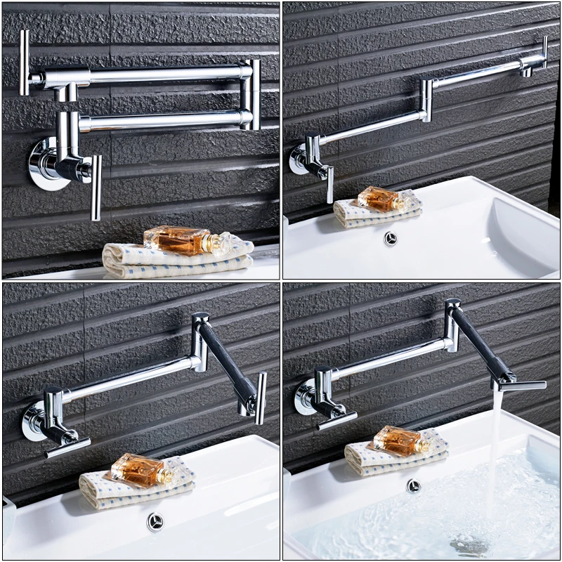 

Single Lever Rotate Folding Spout Bathroom Kitchen Faucet Wall Mount Cold Water Sink Tap Chrome/Black/Brushed Nickel/Golden