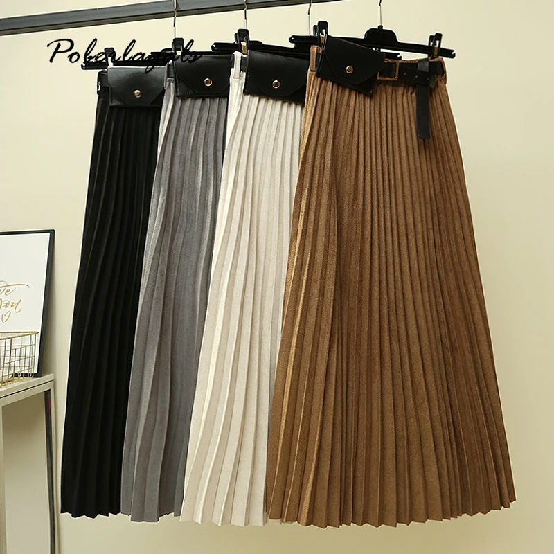 Женская мода Ретро замшевые плиссированные юбки юбка 2020 Осень Зима Высокая талия