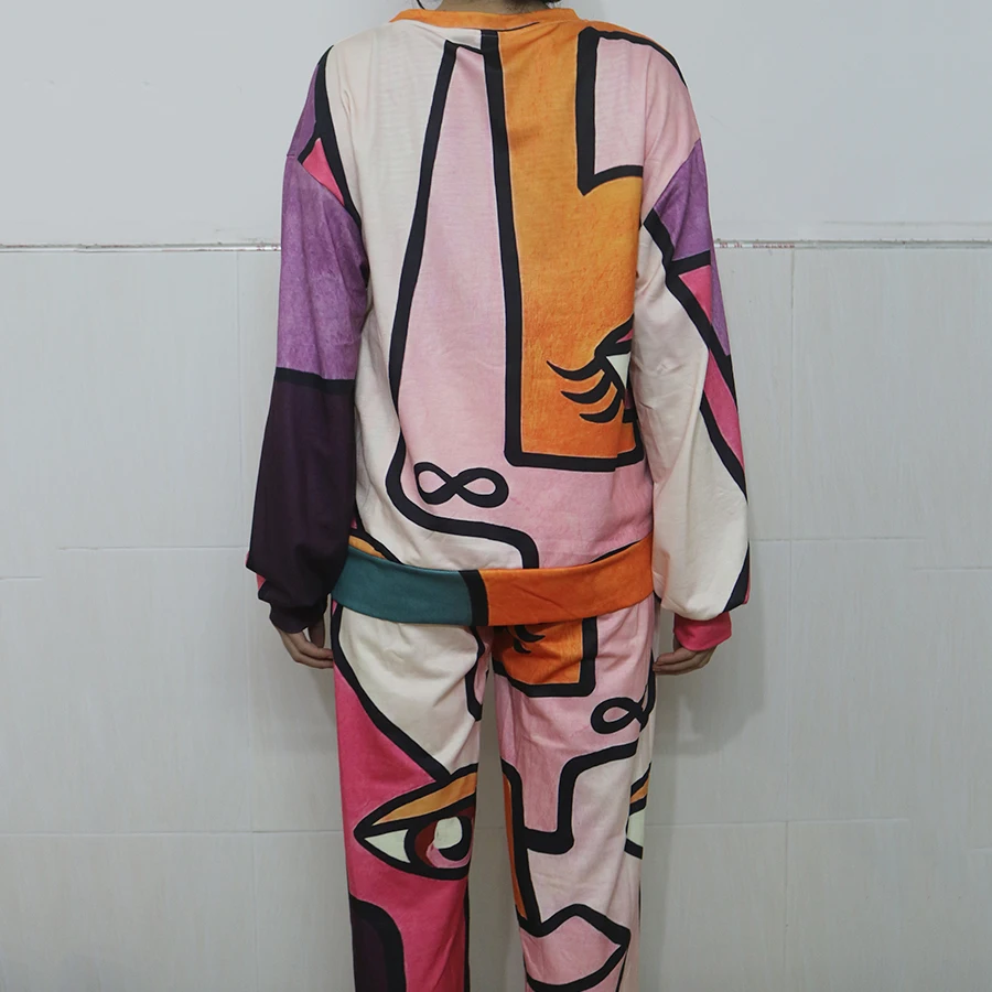 Розовый лицо глаза в стиле хип хоп тонкая Толстовка штаны костюм 2 предмета