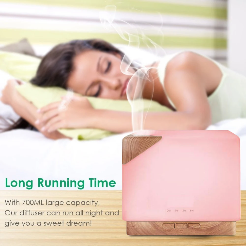 

Portable square 2021 large capacity wood grain essential oil diffuser aromatherapy 700ML