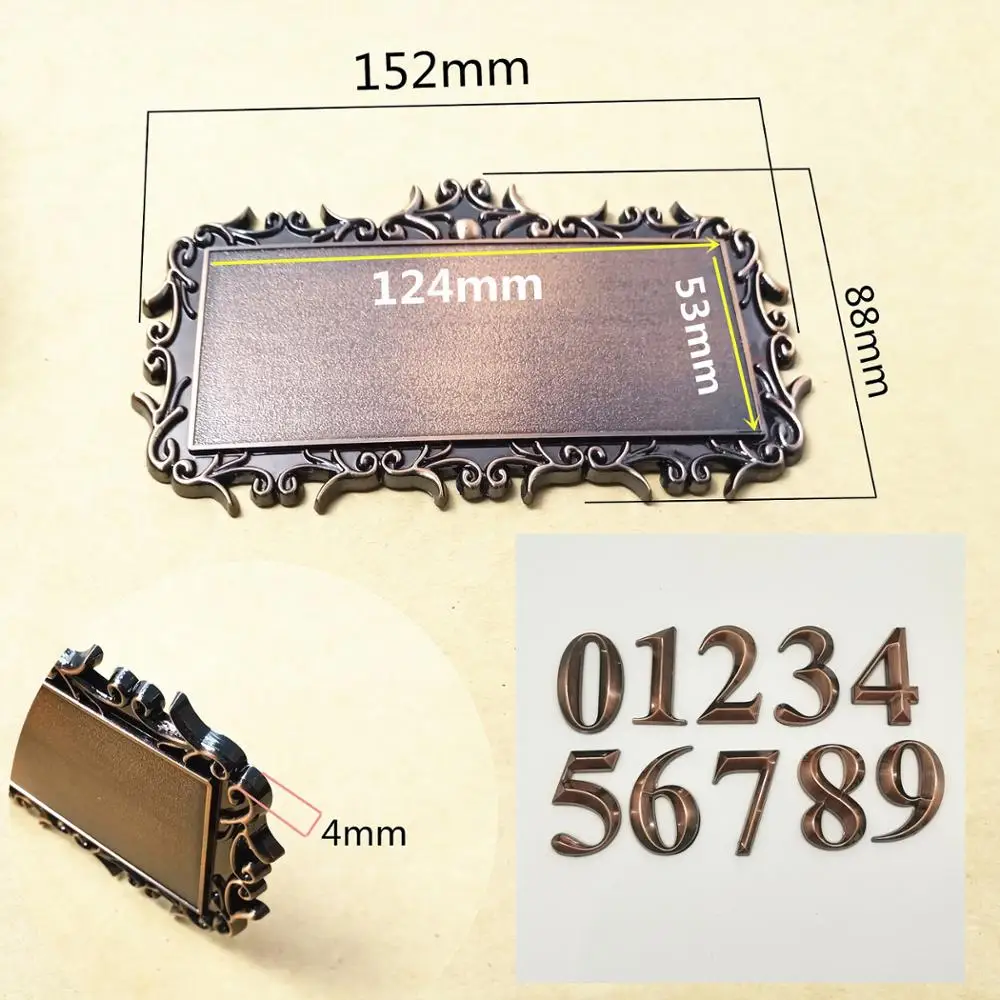 Дверная табличка с номером дома, наклейка с номером на заказ для гостиницы, квартиры, АБС-пластик, 2 цифры с рамкой, имитация металла, бронзы