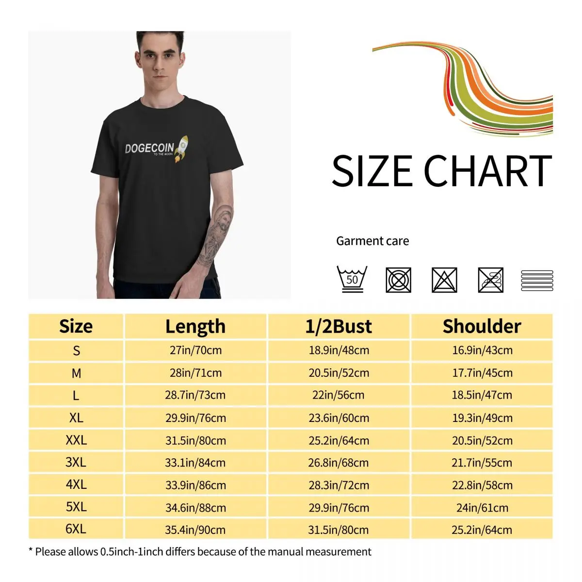 

Dogecoin To The Moon Graphic Tee Men's Basic Short Sleeve T-Shirt Funny Tops