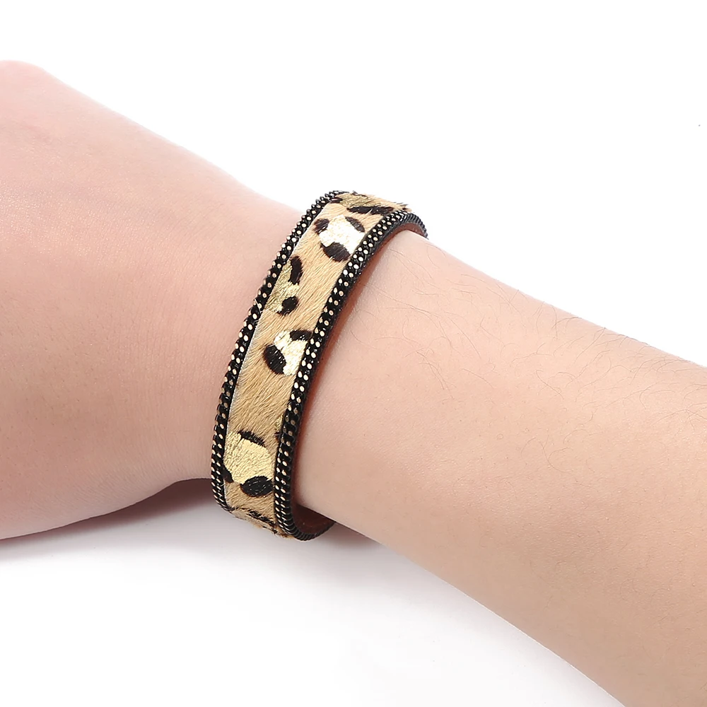 

Fahion Handmade Pure HorseHair Leather Magnet Buckle Bracelets Korean Cashmere Material Leopard Pattern Female Casual Bracelets