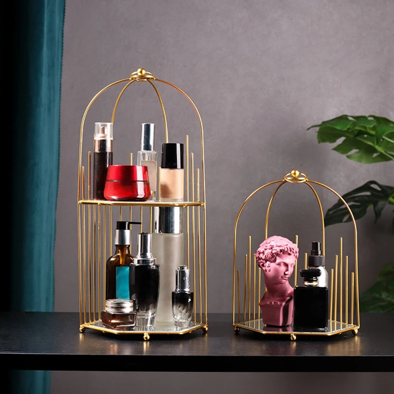 

Europe Iron Metal Shelf Makeup Organizer Cosmetic Storage Rack Lipstick Perfume Jewelry Box Shelf Holder Bedroom Organizer