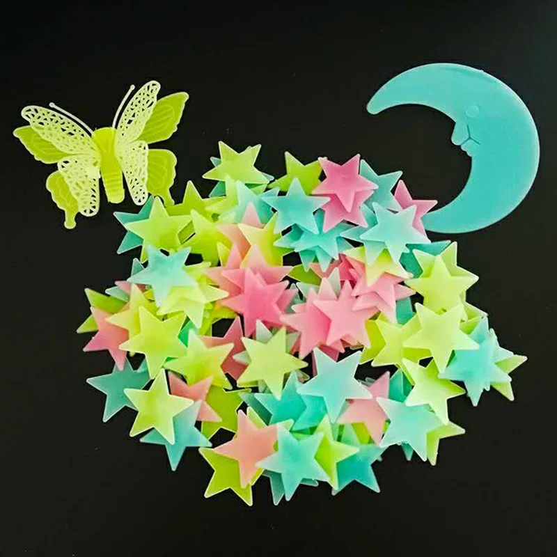 Светящиеся обои со звездами и луной флуоресцентные наклейки для детской комнаты