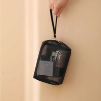 travel organizer cosmetic bag toiletry black mesh hand held organize storage for women transparent portable