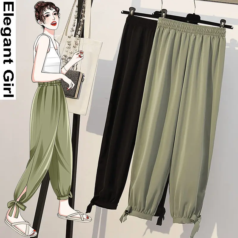 

Summer Thin Large Size Ice Silk Lantern Pants Female Students Women's Trousers Fall Feeling Nine Points Casual Radish Pants Lady