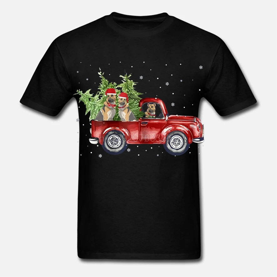 Рождественская футболка для грузовика немецкой овчарки-Мужская футболка-черная