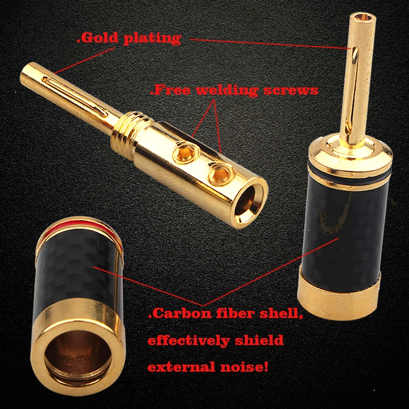 8Pcs Gold Plated Speaker cable Banana plug HiFi Audio Adapter  Carbon Fiber Banana Plug Free Welding Speaker Connector