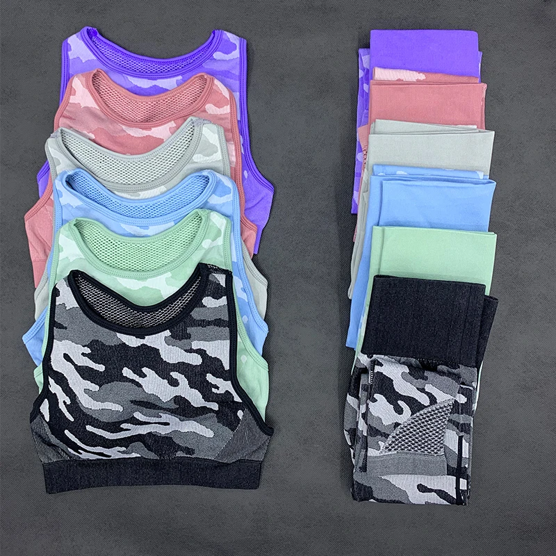 Новинка комплект для йоги с камуфляжным принтом женщин одежда спортзала и