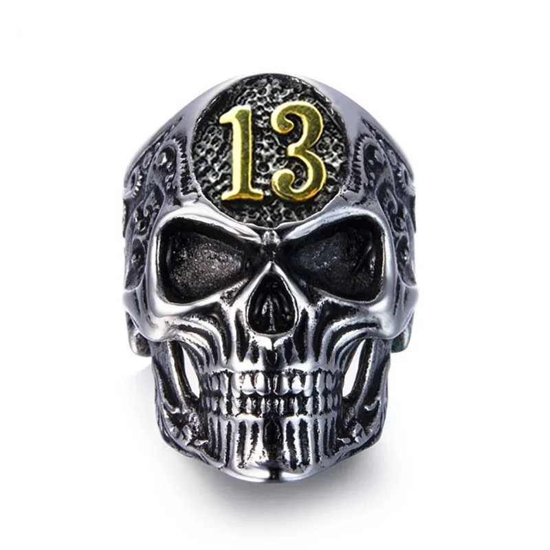 

New Exaggerated Exaggerated Skull Shape Number 13 Pattern Ring Men's Ring Fashion Metal Skull Ring Accessories Party Jewelry
