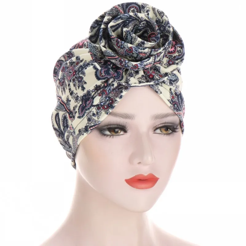 

African Head Wraps Turbans Hats Flower On Forehead Fashion Floral Print Inner Hijab Caps Bonnet Cashew Flower Female Headscarf