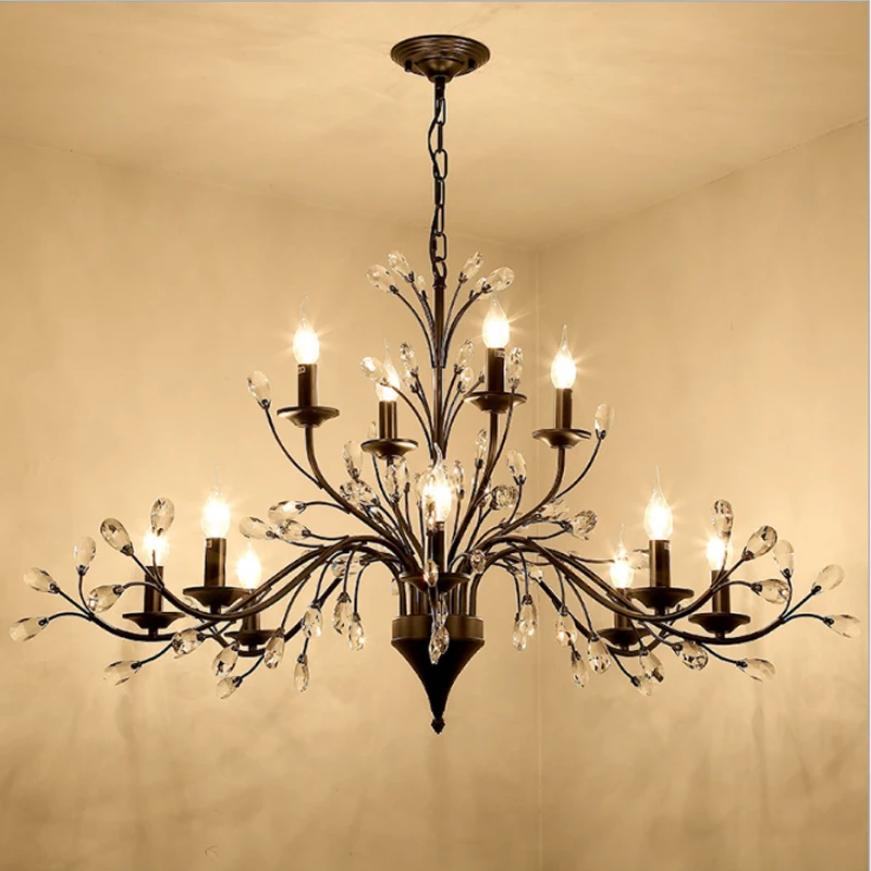 

LED Crystal Chandeliers For Living Room Dining Bedroom Kitchen Pendant Lamp Indoor American Vintage Hotel Villa Hanging Lights