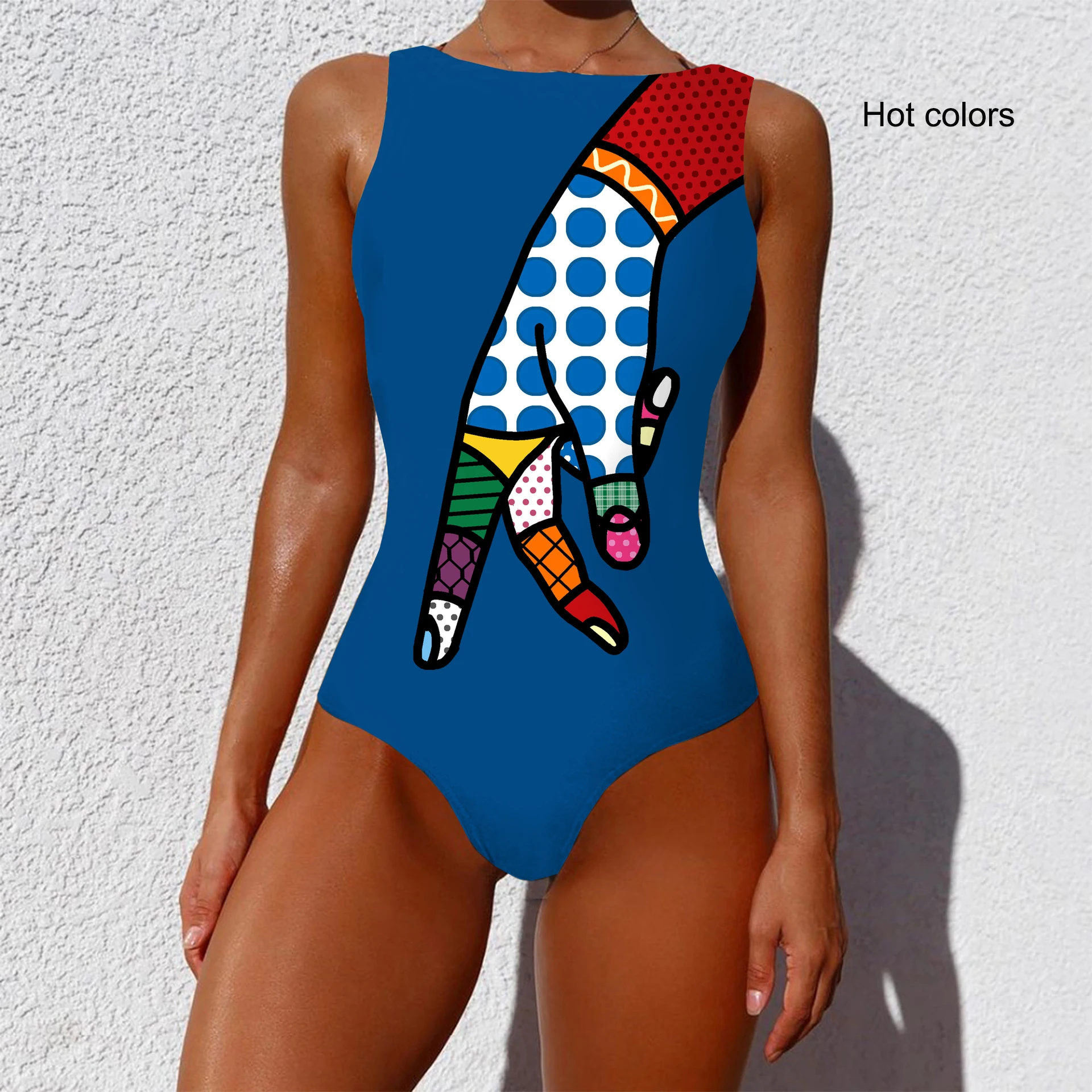 Alinyin Summer Costumes 2021 New Integrated Bikini Personalized Abstract Printing Swimsuit Women's Sleeveless Underwear Set