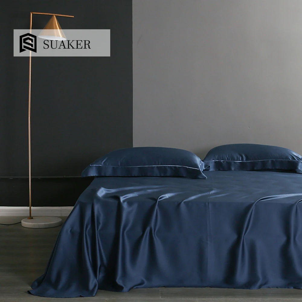 Suaker Роскошный 100% шелк темно-синий плоский лист набор красота здоровая Королева