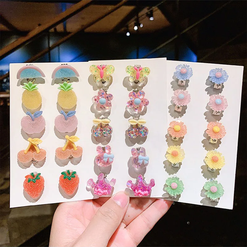

Resin Flower Animal Fruit Clip Earrings for Girls Children Student Ear Jewelry Women Ear Pins Earring Holeless Ear Accessories
