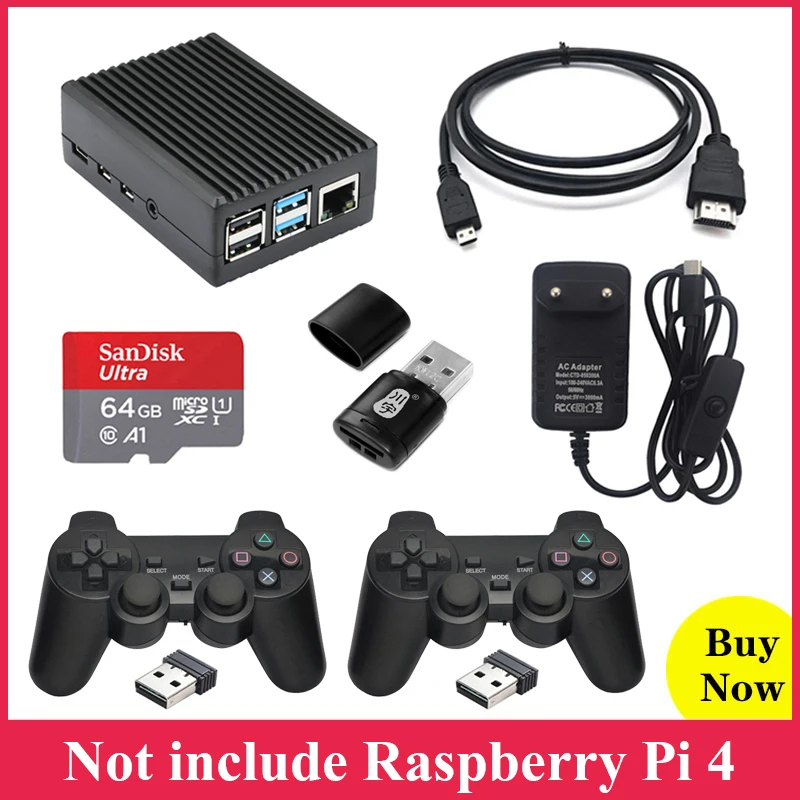 Алюминиевый Чехол Raspberry Pi 4 с адаптером питания 2 4G беспроводной контроллер