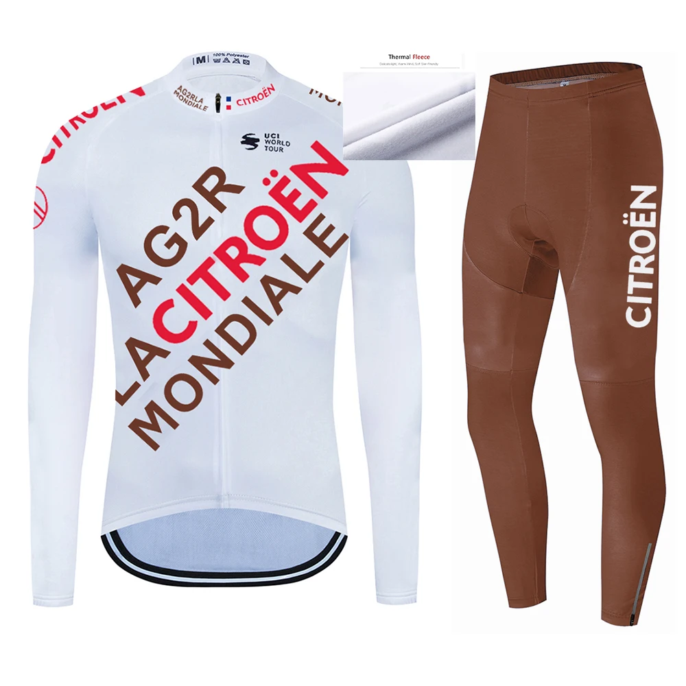 

Winter 2021 AG2R Cycling TEAM JERSEY Bike Pants Sportswear Men Sleeve Set Ropa Ciclismo Thermal Fleece Bicycling Maillot Culotte