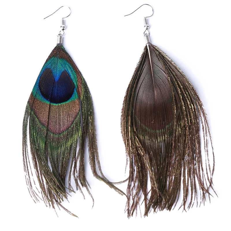 Женское Ожерелье элегантная Длинная цепочка в стиле ретро с павлиньими перьями и