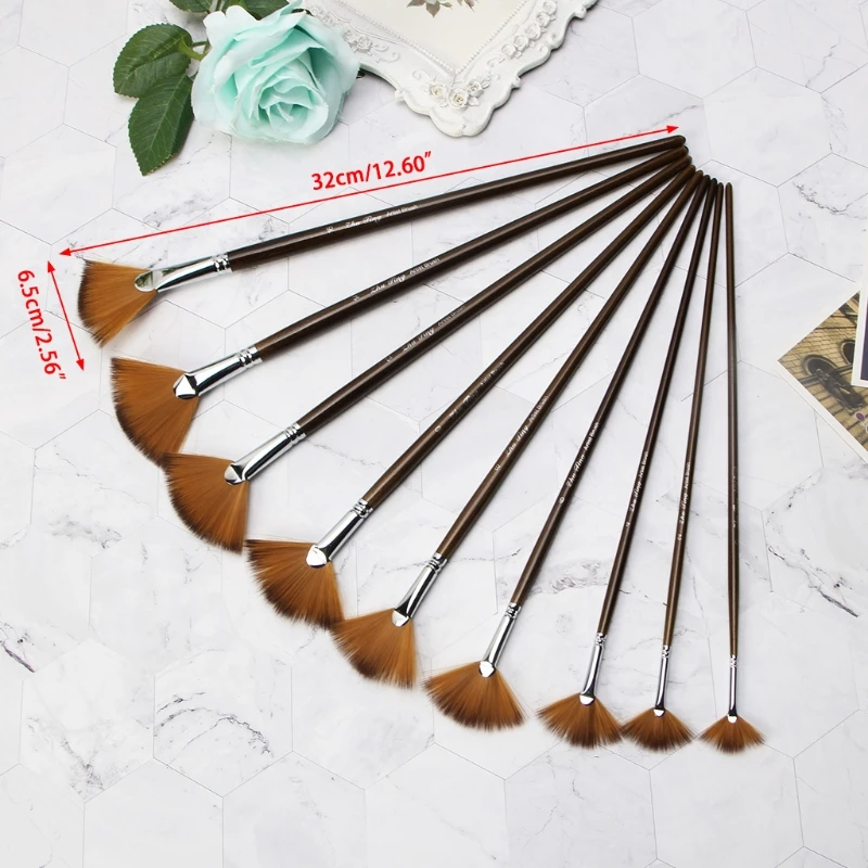 

9Pcs Fan Shape Brush Painting Pen Set Nylon Hair Acrylic Watercolor Art Supplies