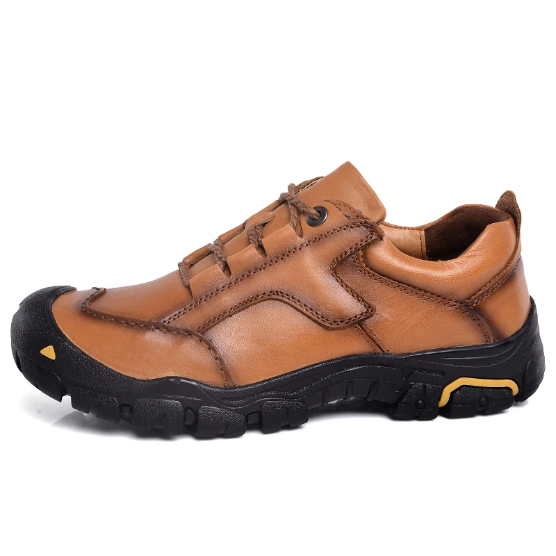 leather brown Мужская туристическая обувь из натуральной кожи; зимние кроссовки для альпинизма; сохраняющие тепло горный туризм Охота; водонепроницаемая обувь; большие размеры 50 - Цвет: leather brown