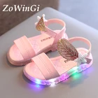Сандалии для маленьких девочек, летняя обувь для девочек, детские сандалии с подсветкой, размеры 21-30, 2021
