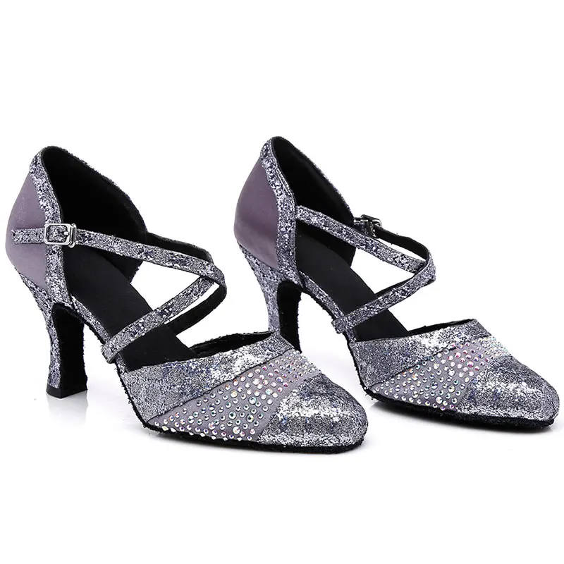 HROYL Women Latin dance shoes Female Girl Ladies tango Ballroom sandal salsa samba PU+Synthesis  Sexy Party Heeled 4.5-10CM