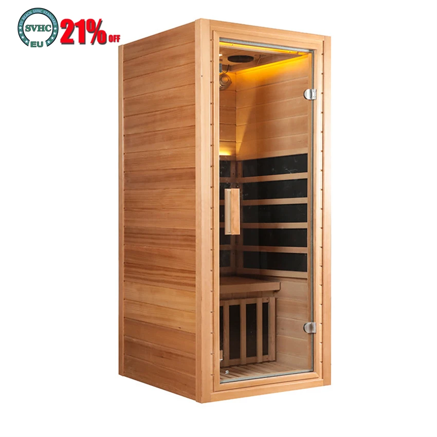 

Single Mini Far Infrared Steaming Room Home Commercial Sauna Korean 220V Hemlock Spectrum Dry Steam Room 1500W Solid Wood Cabin