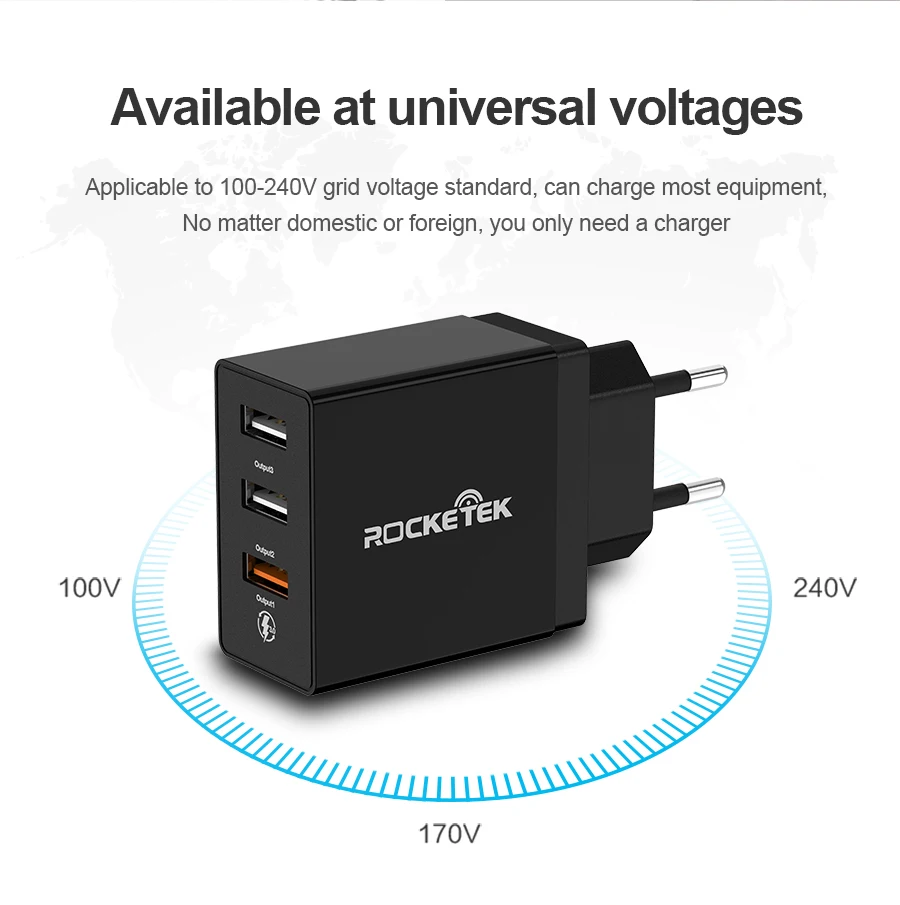 Быстрое зарядное устройство Rocketek 3 USB зарядка 30 Вт QC3.0 2.4A QC Быстрая зарядка мобильного телефона зарядное устройство для iPhone samsung Xiaomi huawei lg