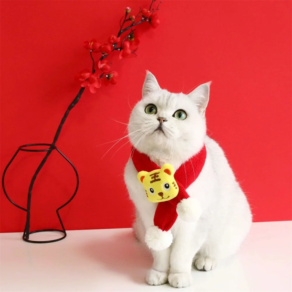 

Pet New Year Scarf Spring Festival Woolen Knitted Cartoon Cat and Dog Scarf Teddy Bear Dog Bib Tiger Bear Cat Scarf Accessories