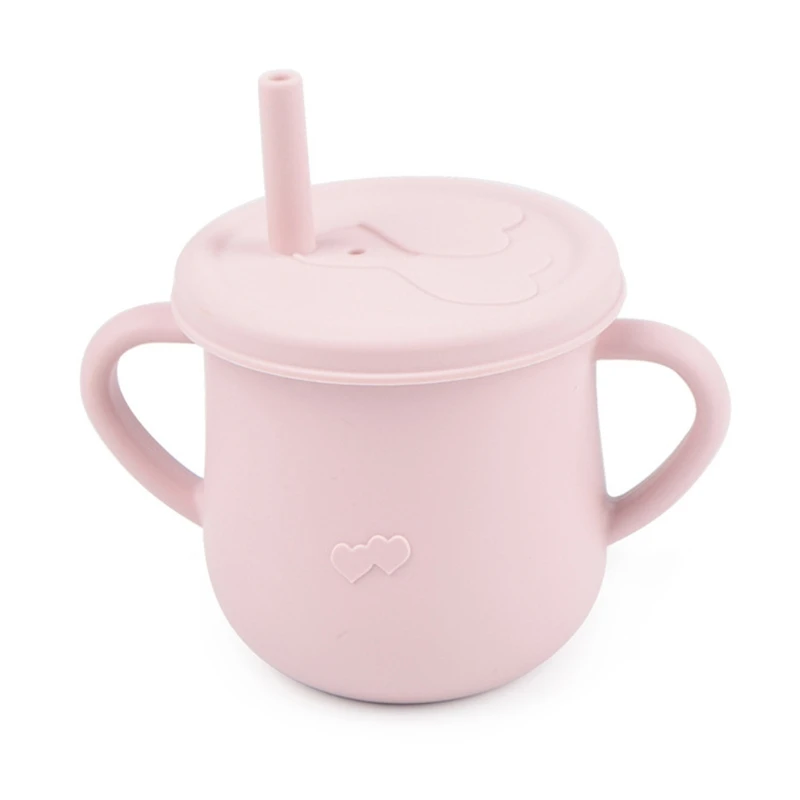 

H05C Baby Feeding Straw Cup Infants Toddler Learning Drinking Silicone Sippy Mug Double Handle Drinkware