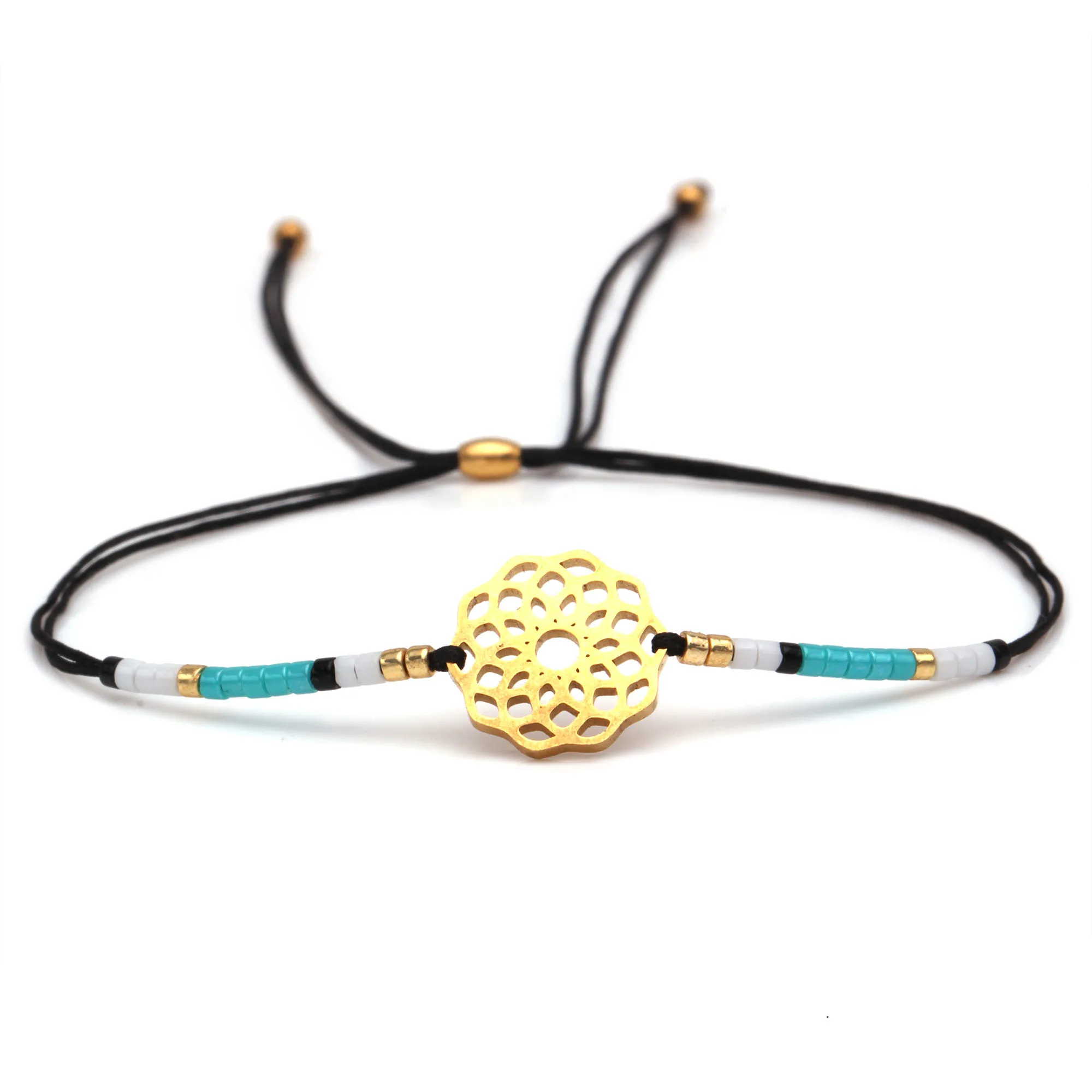 Boho Miyuki стеклянный бисер из нержавеющей стали Lotus Шарм ручной работы браслет для