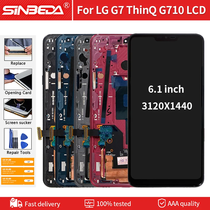 6 1 дюймовый ЖК дисплей для LG G7 дигитайзер сенсорного экрана с рамкой ThinQ G710 G710EM G710PM