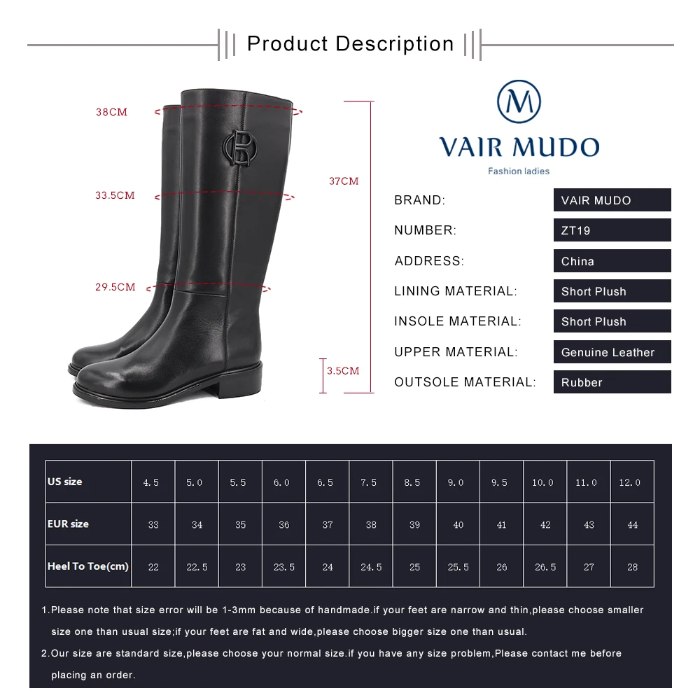 

VAIR MUDO High quality Women Boots Geniune Leather Adult Wool Warm Elegant Basic Style Round Toe Lady Footwear factory ZT19