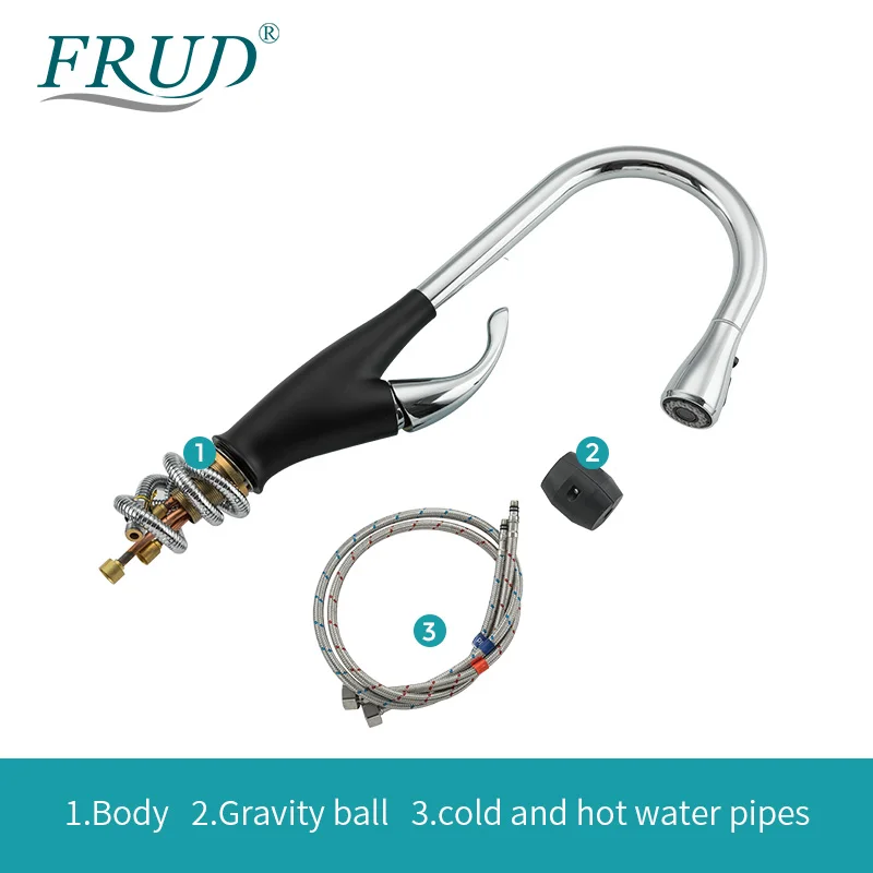 

FRUD Faucets Black Single Handle Pull Out Kitchen Tap Single Hole Handle Swivel 360 Degree Water Mixer Tap Mixer Tap YR40177-1