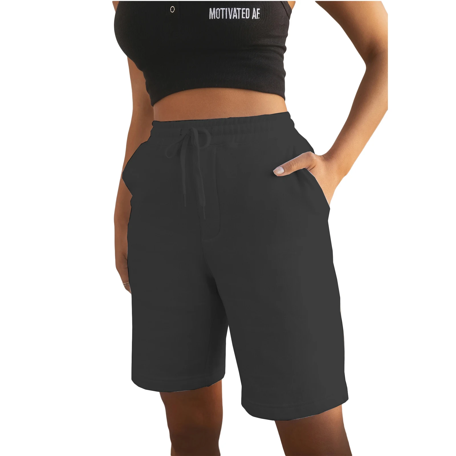 

Шорты женские однотонные до колен, свободные повседневные короткие штаны в стиле Харадзюку, с широкими штанинами, с эластичным поясом, летн...