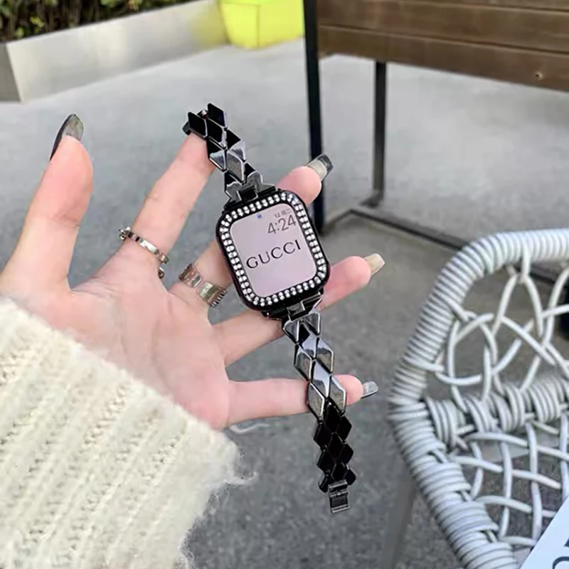 Metal stainless steel strap for Apple Watch SE 6 5 4 44mm 40mm watch, suitable for iwatch6/3/2 38mm 42mm diamond metal strap